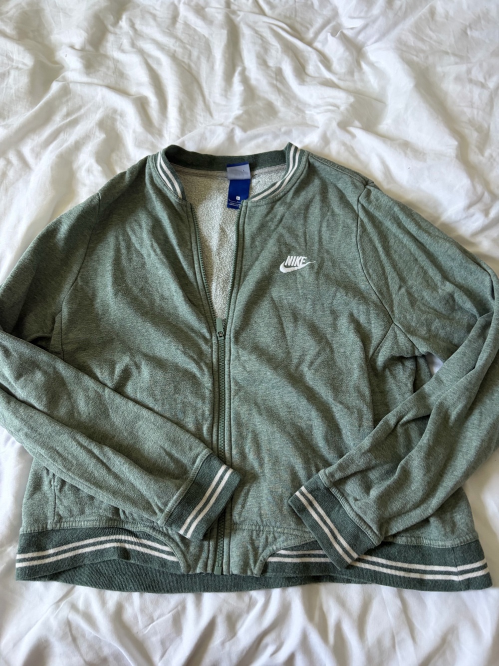 Nike Heather Green Fleece-Lined Crew with White Logo Tag